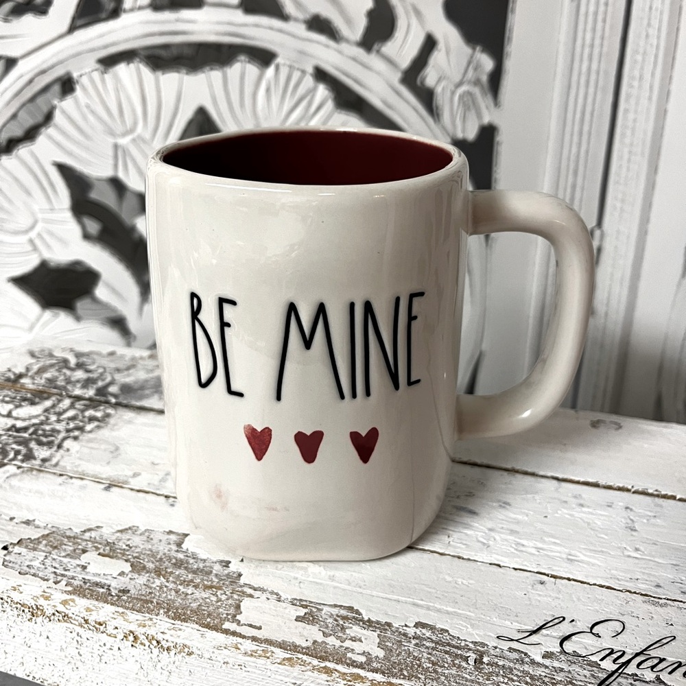 Rae Dunn Coffee Mug “Be Mine”, Red Interior, Valentines Day Mug, Hearts